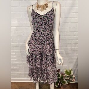 Allison New York Chic Floral Midi Tiered Dress in Pink and Black